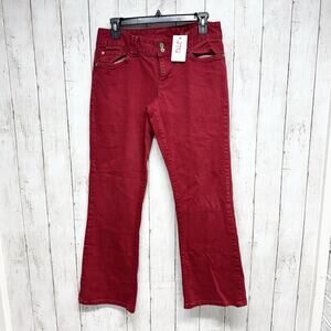 Tommy Hilfiger Freedom Boot Pants Women Size 8 Red Two Button Bootcut Jeans Zip